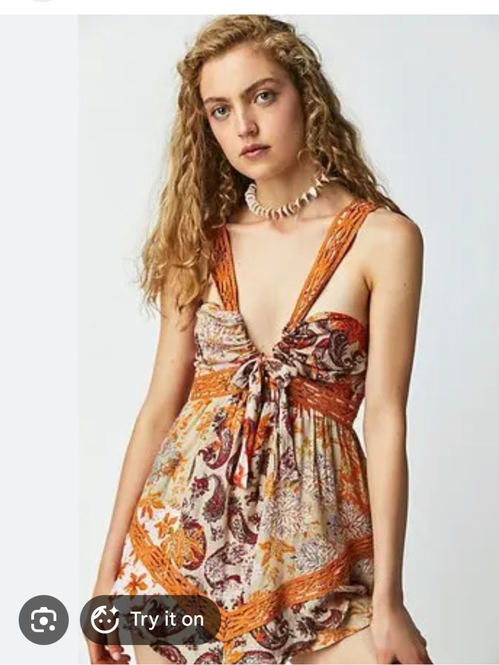 ⚪️Free People Orange Floral Tie-Front Romper - Picture 5 of 15